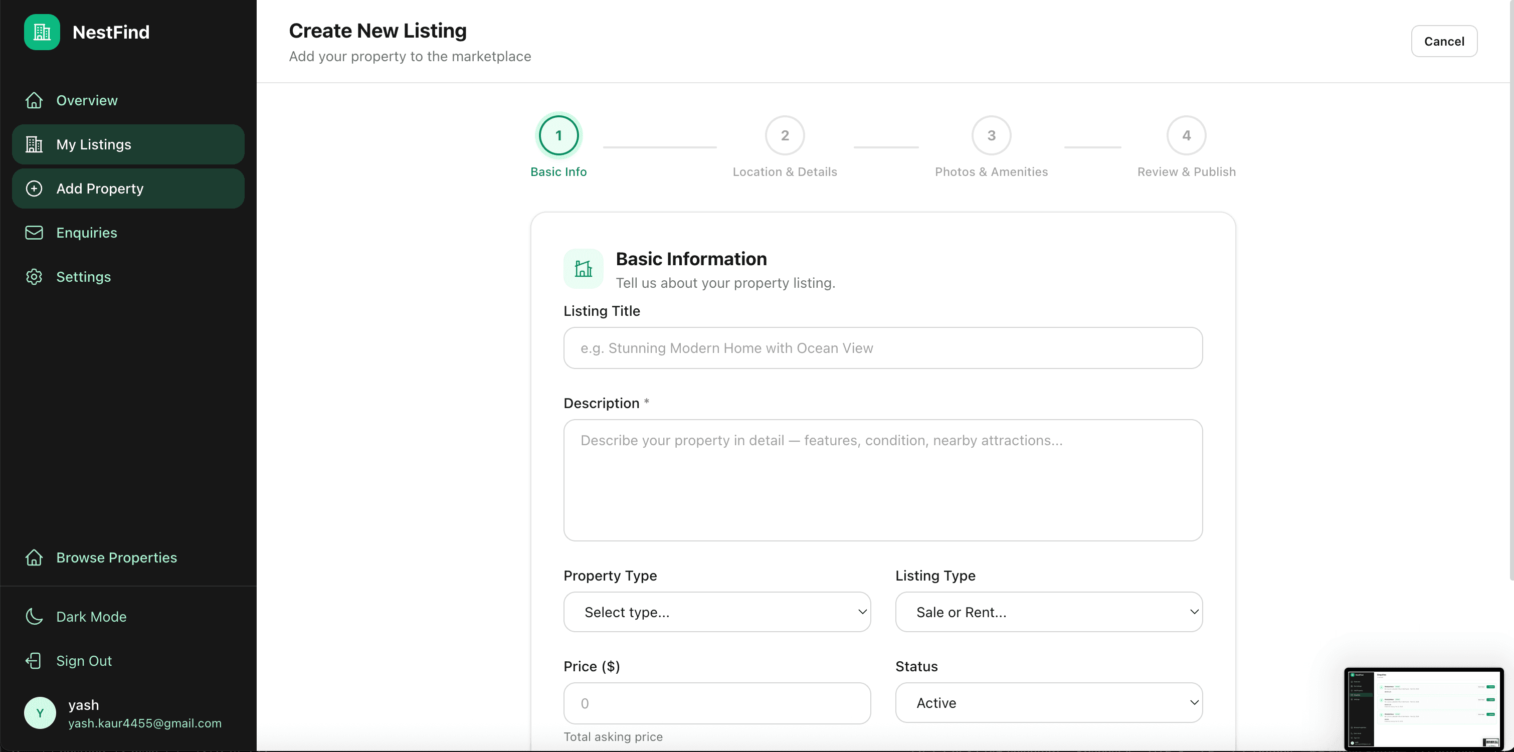 multi-step listing form