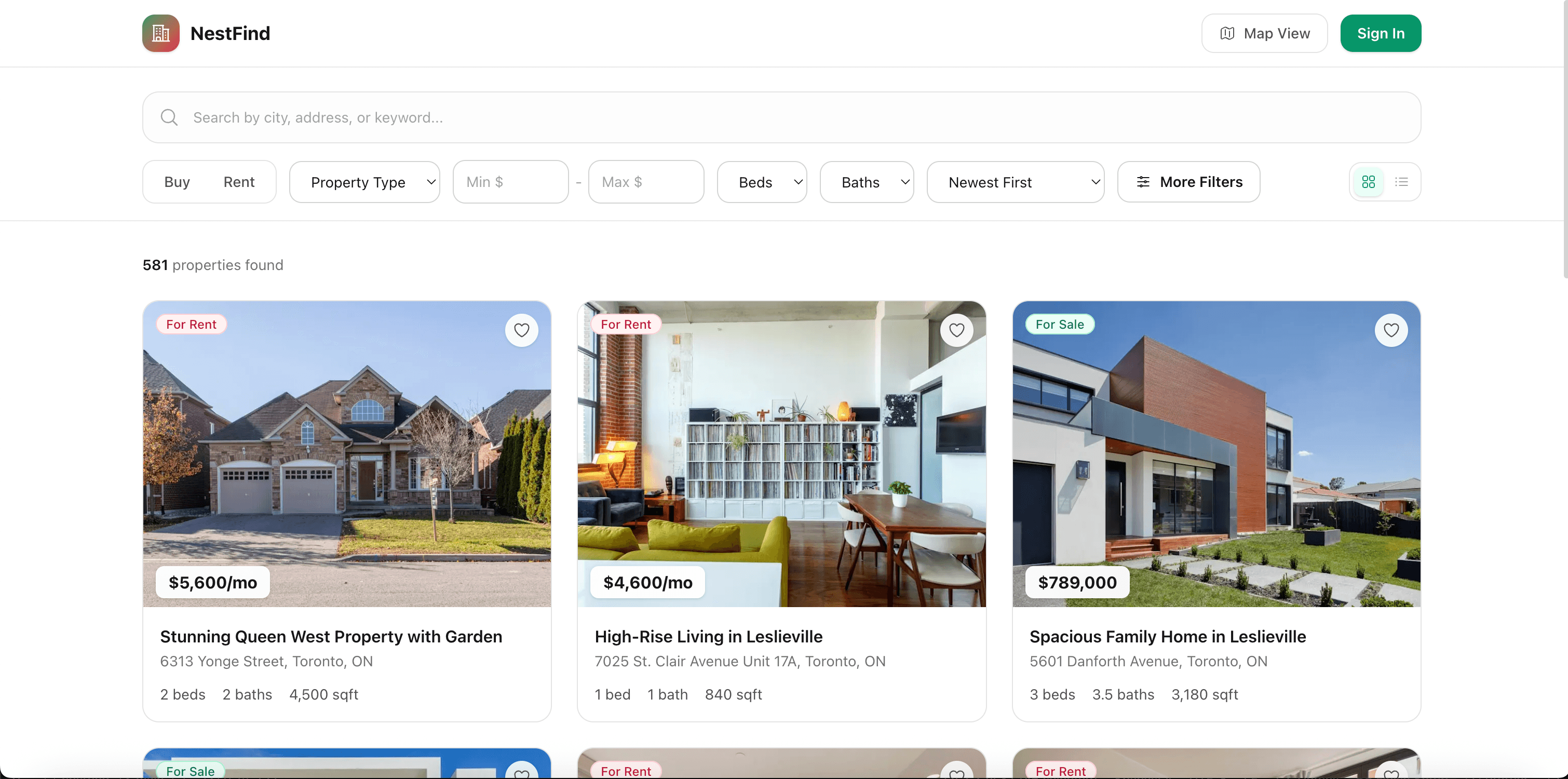 property search with filters