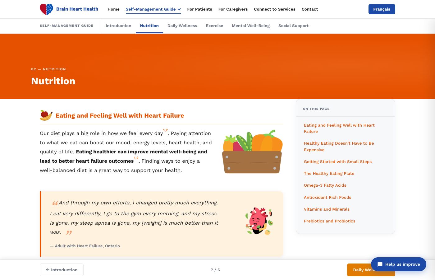 nutrition section of the self-management guide