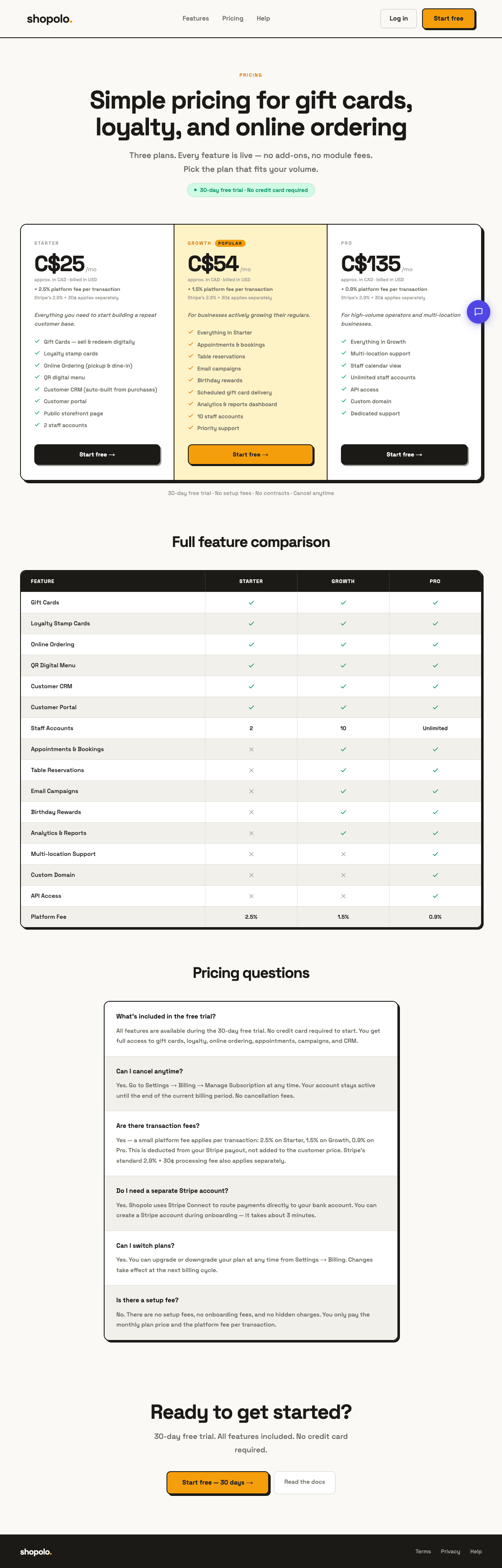 pricing plans — starter, growth, and pro