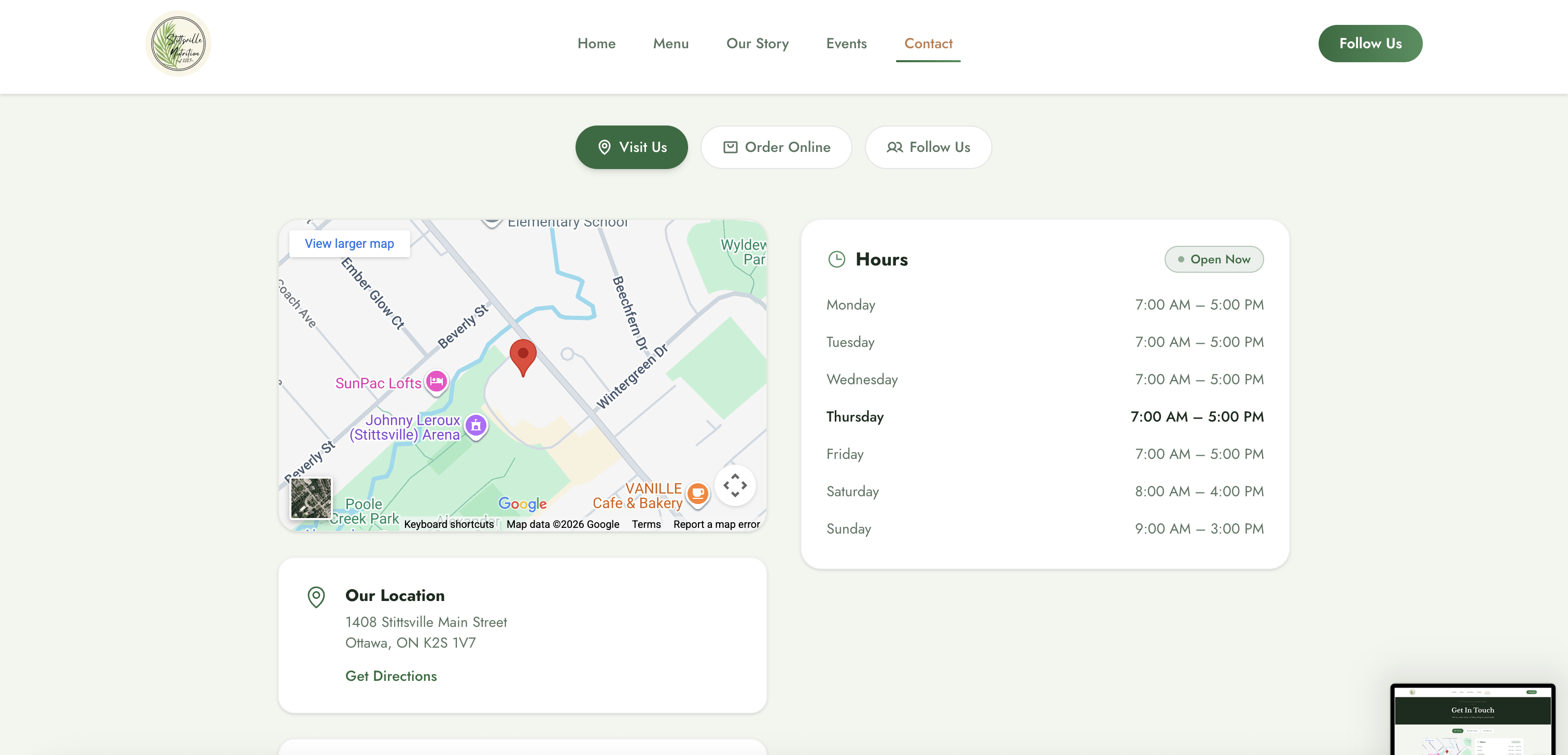 location details and business hours
